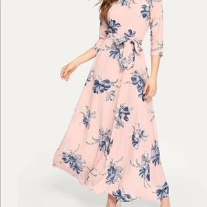 Floral Print Self Tie Maxi Dress